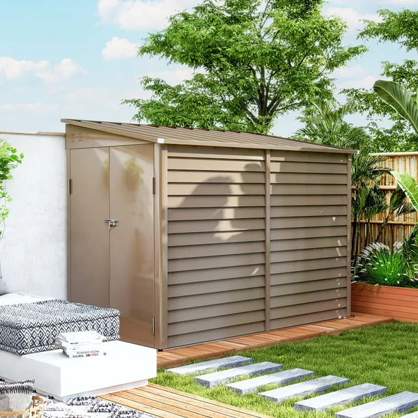Outsunny 4.6' x 9' Outdoor Storage Shed, Lean to Garden Shed with Foundation Kit, Lockable Doors and Gloves for Patio, Lawn, Brown - product image 8