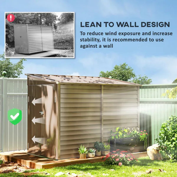 Outsunny 4.6' x 9' Outdoor Storage Shed, Lean to Garden Shed with Foundation Kit, Lockable Doors and Gloves for Patio, Lawn, Brown - product image 5