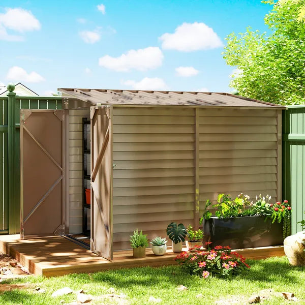 Outsunny 4.6' x 9' Outdoor Storage Shed, Lean to Garden Shed with Foundation Kit, Lockable Doors and Gloves for Patio, Lawn, Brown - product image 10