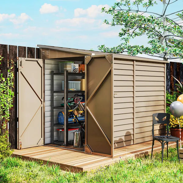 Outsunny 4.6' x 9' Outdoor Storage Shed, Lean to Garden Shed with Foundation Kit, Lockable Doors and Gloves for Patio, Lawn, Brown - product image 2