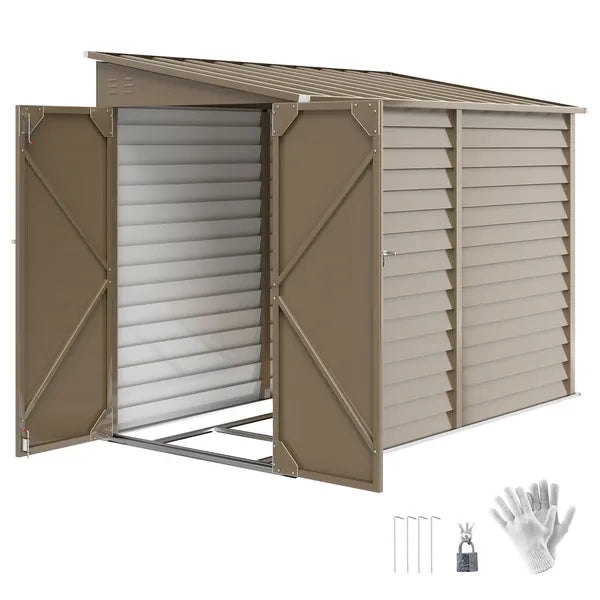 Outsunny 4.6' x 9' Outdoor Storage Shed, Lean to Garden Shed with Foundation Kit, Lockable Doors and Gloves for Patio, Lawn, Brown - product image 11