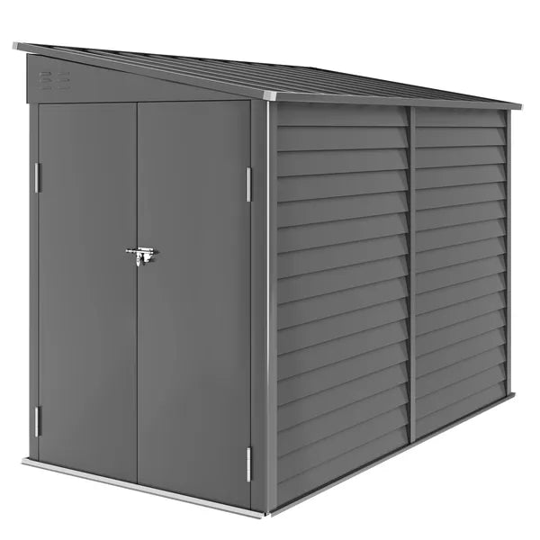 Outsunny 4.6' x 9' Outdoor Storage Shed, Lean to Metal Shed with Foundation Kit, Lockable Doors and Gloves for Patio, Lawn, Dark Gray - product image 1