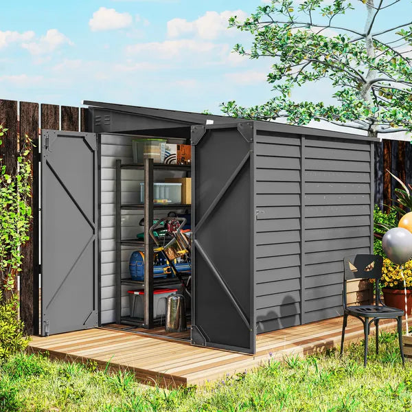 Outsunny 4.6' x 9' Outdoor Storage Shed, Lean to Metal Shed with Foundation Kit, Lockable Doors and Gloves for Patio, Lawn, Dark Gray - product image 2