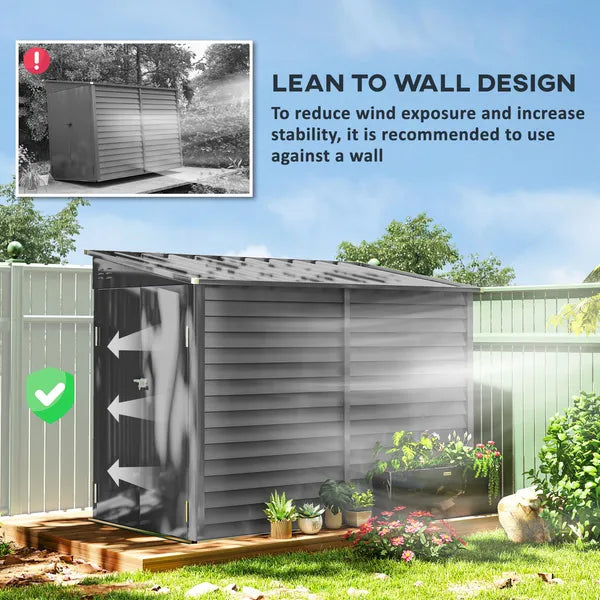 Outsunny 4.6' x 9' Outdoor Storage Shed, Lean to Metal Shed with Foundation Kit, Lockable Doors and Gloves for Patio, Lawn, Dark Gray - product image 5