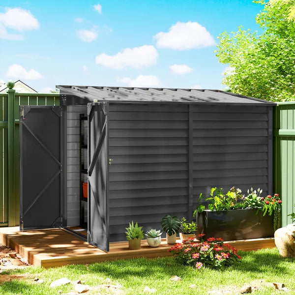 Outsunny 4.6' x 9' Outdoor Storage Shed, Lean to Metal Shed with Foundation Kit, Lockable Doors and Gloves for Patio, Lawn, Dark Gray - product image 10