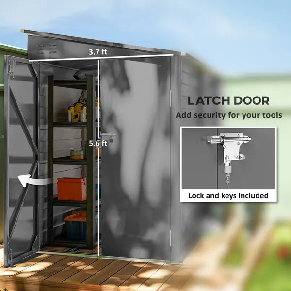 Outsunny 4.6' x 9' Outdoor Storage Shed, Lean to Metal Shed with Foundation Kit, Lockable Doors and Gloves for Patio, Lawn, Dark Gray - product image 6