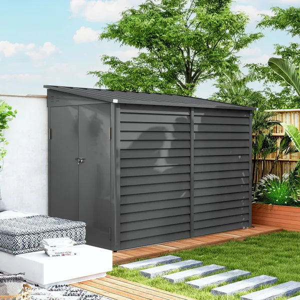 Outsunny 4.6' x 9' Outdoor Storage Shed, Lean to Metal Shed with Foundation Kit, Lockable Doors and Gloves for Patio, Lawn, Dark Gray - product image 8