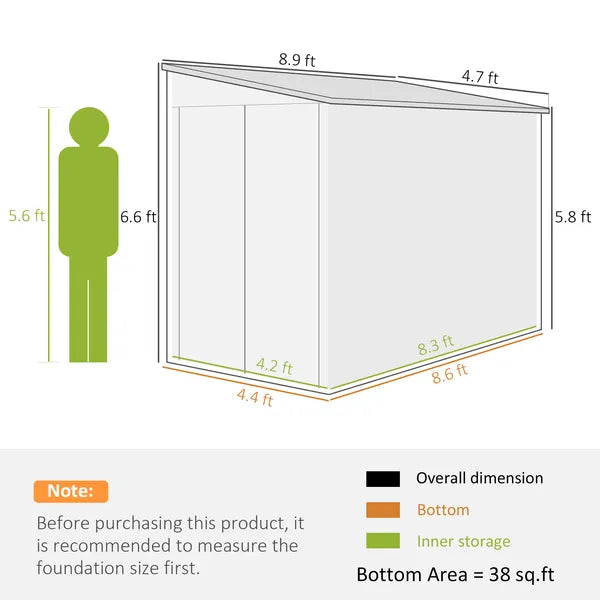 Outsunny 4.6' x 9' Outdoor Storage Shed, Lean to Metal Shed with Foundation Kit, Lockable Doors and Gloves for Patio, Lawn, Dark Gray - product image 3