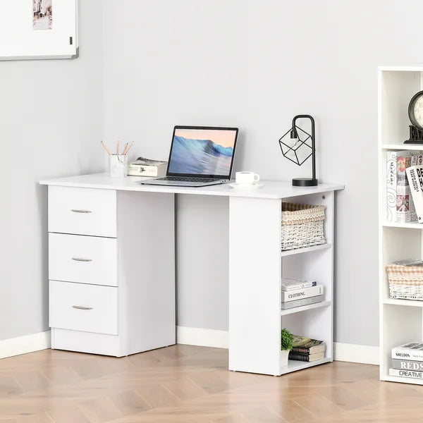 HOMCOM 47" Home Office Desk, Modern Desk with Storage with 3 Drawer and Storage Shelf, White - product image 2