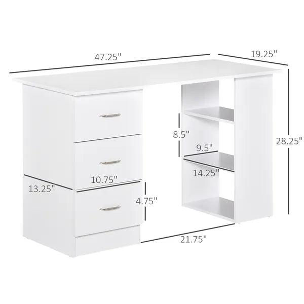 HOMCOM 47" Home Office Desk, Modern Desk with Storage with 3 Drawer and Storage Shelf, White - product image 3