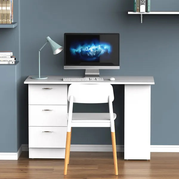 HOMCOM 47" Home Office Desk, Modern Desk with Storage with 3 Drawer and Storage Shelf, White - product image 7