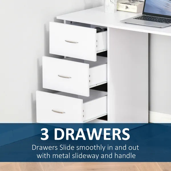 HOMCOM 47" Home Office Desk, Modern Desk with Storage with 3 Drawer and Storage Shelf, White - product image 5