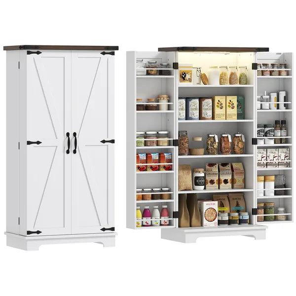 HOMCOM 47" Kitchen Cabinet with Sensing LED Light, Kitchen Pantry Cabinet with Doors, Adjustable Shelves, Door Shelves, White - product image 11