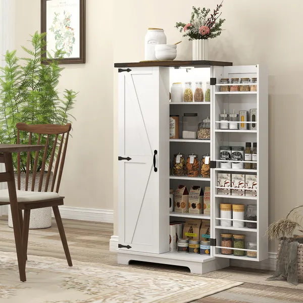 HOMCOM 47" Kitchen Cabinet with Sensing LED Light, Kitchen Pantry Cabinet with Doors, Adjustable Shelves, Door Shelves, White - product image 10