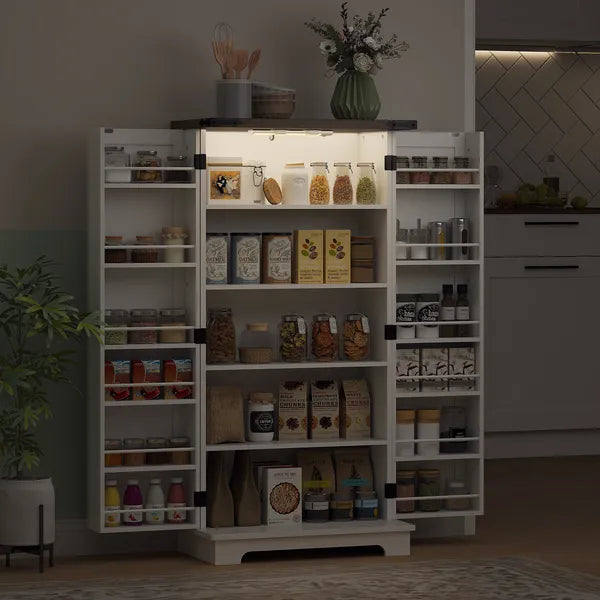 HOMCOM 47" Kitchen Cabinet with Sensing LED Light, Kitchen Pantry Cabinet with Doors, Adjustable Shelves, Door Shelves, White - product image 9