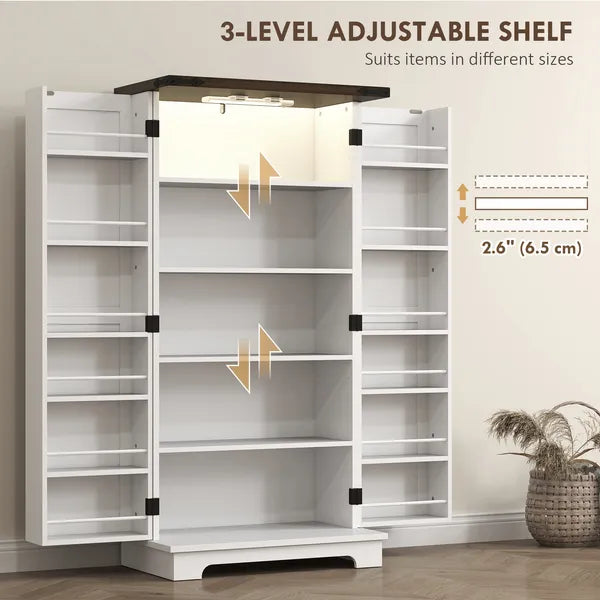 HOMCOM 47" Kitchen Cabinet with Sensing LED Light, Kitchen Pantry Cabinet with Doors, Adjustable Shelves, Door Shelves, White - product image 7