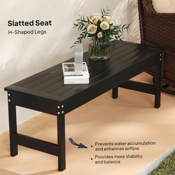 47" Outdoor Bench Seat, HDPE All-Weather Garden Bench, Backless Slatted Patio Bench for Yard, Porch, Park, Black - product image 6