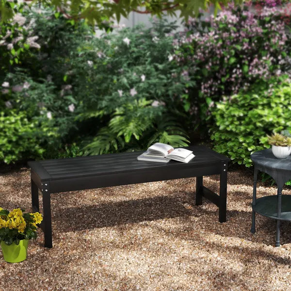 47" Outdoor Bench Seat, HDPE All-Weather Garden Bench, Backless Slatted Patio Bench for Yard, Porch, Park, Black - product image 7