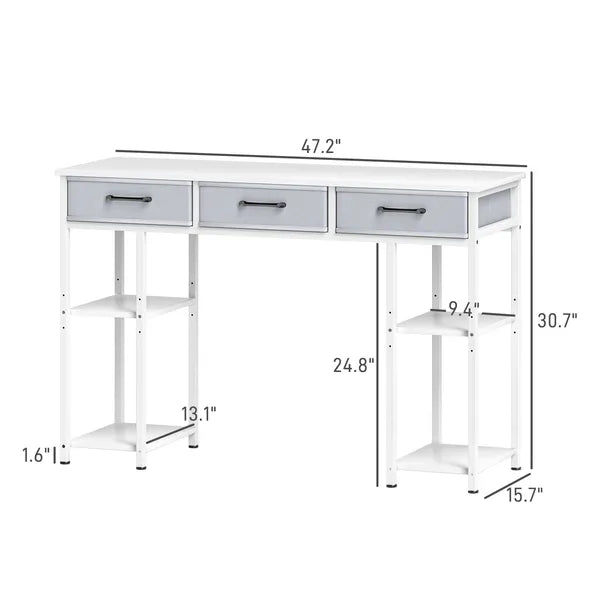 47" Small Computer Desk, Writing Desk with Fabric Drawers, Home Office Desk with Adjustable Shelves, White - product image 3