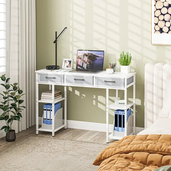 47" Small Computer Desk, Writing Desk with Fabric Drawers, Home Office Desk with Adjustable Shelves, White - product image 10