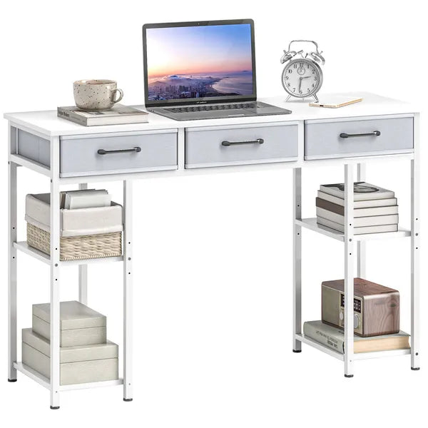 47" Small Computer Desk, Writing Desk with Fabric Drawers, Home Office Desk with Adjustable Shelves, White - product image 11