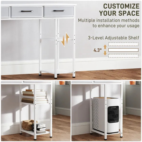 47" Small Computer Desk, Writing Desk with Fabric Drawers, Home Office Desk with Adjustable Shelves, White - product image 5