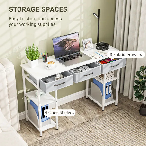 47" Small Computer Desk, Writing Desk with Fabric Drawers, Home Office Desk with Adjustable Shelves, White - product image 4