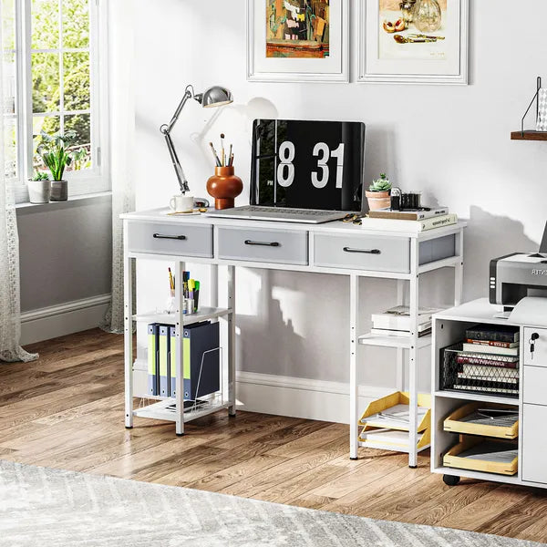 47" Small Computer Desk, Writing Desk with Fabric Drawers, Home Office Desk with Adjustable Shelves, White - product image 8