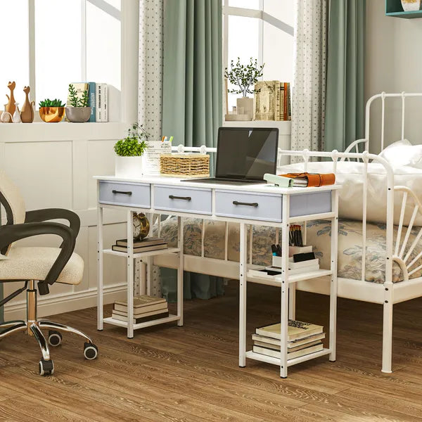 47" Small Computer Desk, Writing Desk with Fabric Drawers, Home Office Desk with Adjustable Shelves, White - product image 9