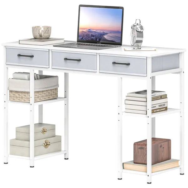47" Small Computer Desk, Writing Desk with Fabric Drawers, Home Office Desk with Adjustable Shelves, White - product image 1