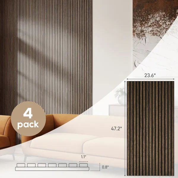 HOMCOM 47" x 24" Wood Panels for Wall, 4 Pack Acoustic Panels, Sound Absorbing Slat Wall for Wall Decor, Home, Walnut - product image 3