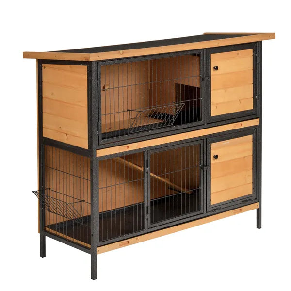 48 Inch 2 Level Wooden Rabbit Hutch with Ramp, Tray and Feeding Trough, Natural - product image 11
