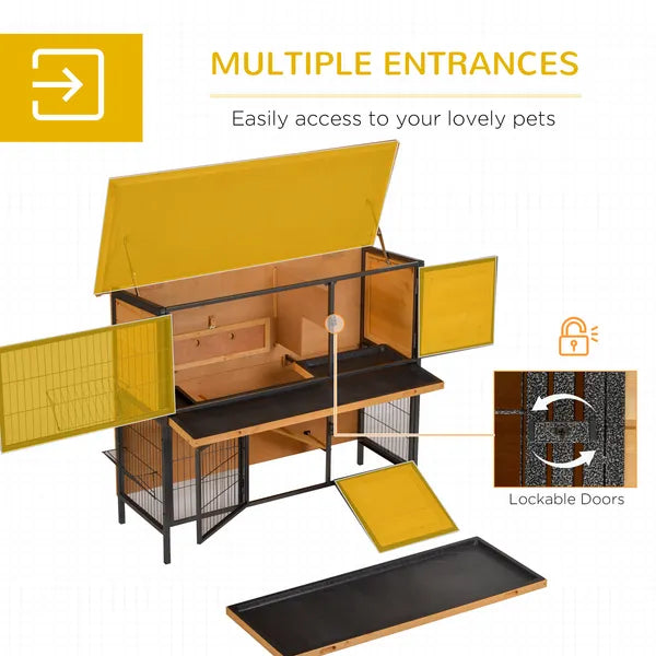 48 Inch 2 Level Wooden Rabbit Hutch with Ramp, Tray and Feeding Trough, Natural - product image 7