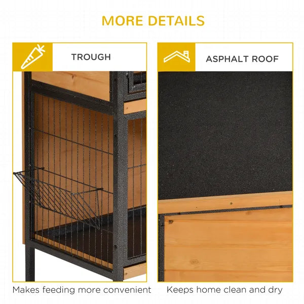 48 Inch 2 Level Wooden Rabbit Hutch with Ramp, Tray and Feeding Trough, Natural - product image 8