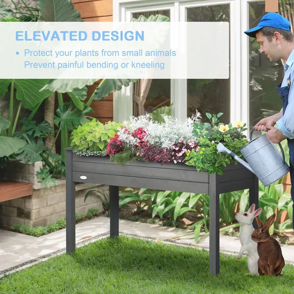 48" Raised Garden Bed Elevated Wooden Planter Box with Holes for Vegetables Herb Flowers Dark Gray - product image 5