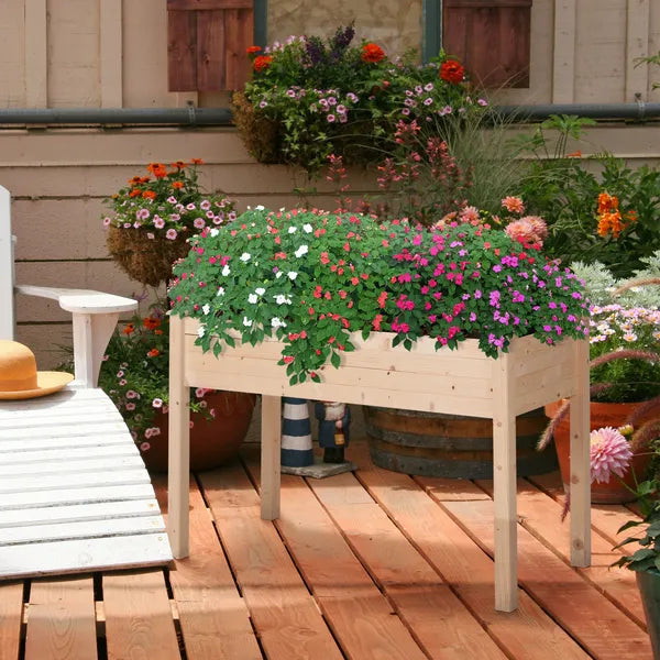Outsunny 48 ft' Raised Garden Bed Wooden Elevated Planter Box DIY Paint with Holes for Vegetables Herb Flowers - product image 2