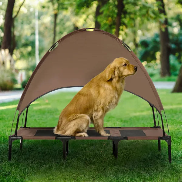 48" x 36" Elevated Portable Dog Cot Cooling Pet Bed with UV Protection Canopy Shade, Coffee - product image 2