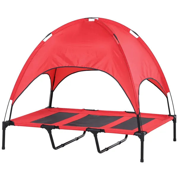 PawHut 48" x 36" Elevated Portable Dog Cot Cooling Pet Bed with UV Protection Canopy Shade, Red - product image 1