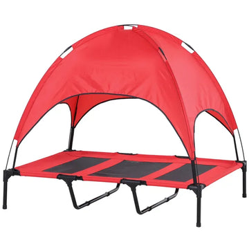 PawHut 48" x 36" Elevated Portable Dog Cot Cooling Pet Bed with UV Protection Canopy Shade, Red - product image 1