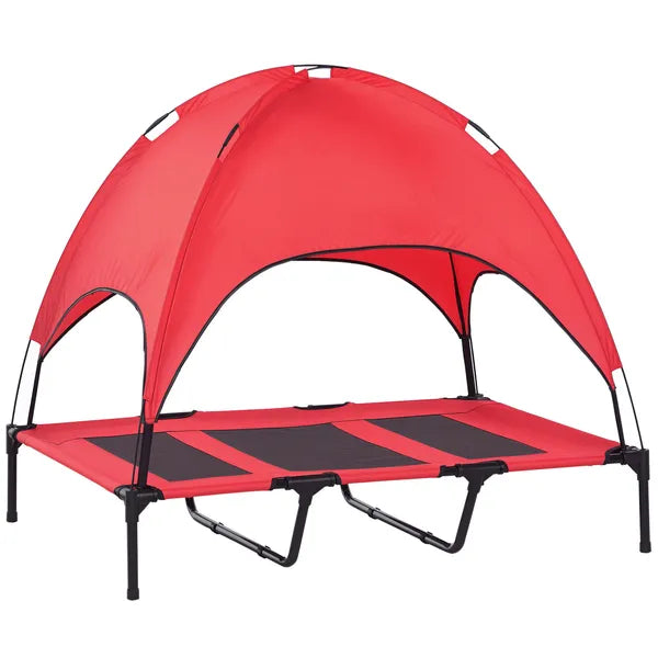 PawHut 48" x 36" Elevated Portable Dog Cot Cooling Pet Bed with UV Protection Canopy Shade, Red - product image 11