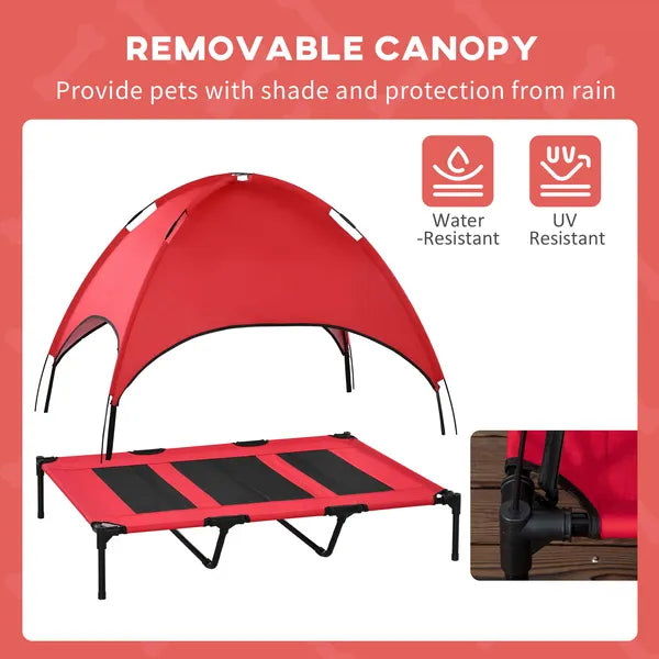 PawHut 48" x 36" Elevated Portable Dog Cot Cooling Pet Bed with UV Protection Canopy Shade, Red - product image 6