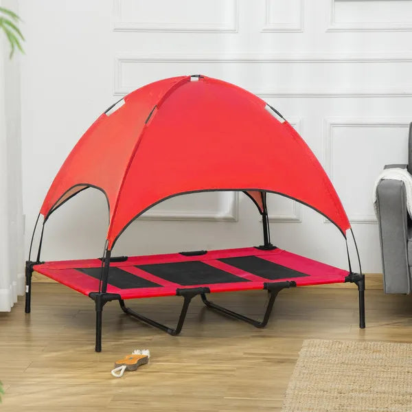 PawHut 48" x 36" Elevated Portable Dog Cot Cooling Pet Bed with UV Protection Canopy Shade, Red - product image 10