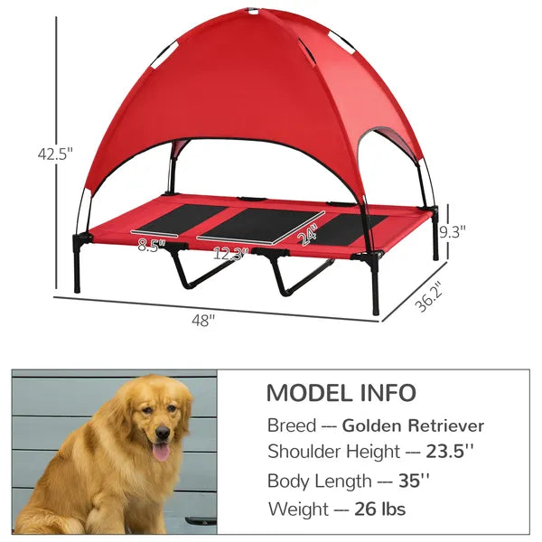 PawHut 48" x 36" Elevated Portable Dog Cot Cooling Pet Bed with UV Protection Canopy Shade, Red - product image 3