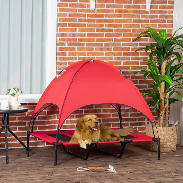 PawHut 48" x 36" Elevated Portable Dog Cot Cooling Pet Bed with UV Protection Canopy Shade, Red - product image 2