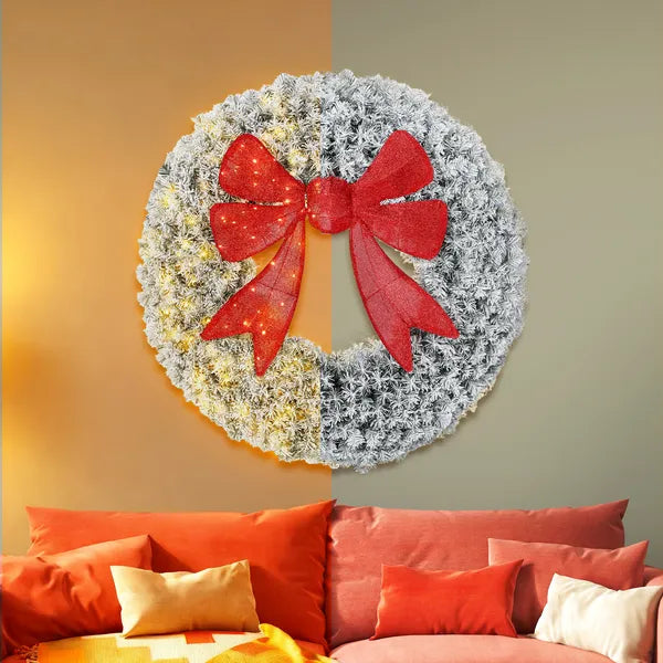 HOMCOM 48in Flocked Pre-Lit Christmas Wreath with 3D Red Bow, 11 Lighting Modes, Front Door Christmas Wreath with Remote - product image 9