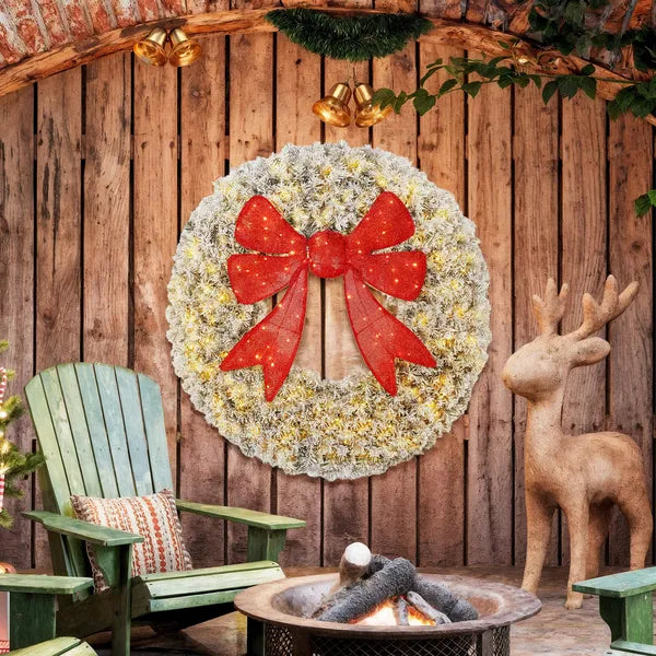 HOMCOM 48in Flocked Pre-Lit Christmas Wreath with 3D Red Bow, 11 Lighting Modes, Front Door Christmas Wreath with Remote - product image 10