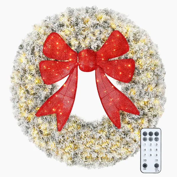 HOMCOM 48in Flocked Pre-Lit Christmas Wreath with 3D Red Bow, 11 Lighting Modes, Front Door Christmas Wreath with Remote - product image 11
