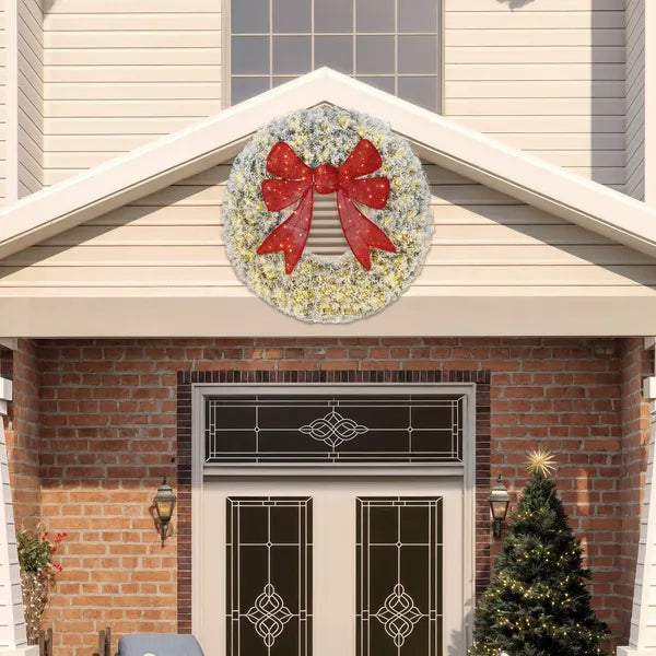 HOMCOM 48in Flocked Pre-Lit Christmas Wreath with 3D Red Bow, 11 Lighting Modes, Front Door Christmas Wreath with Remote - product image 8