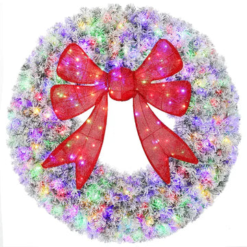 HOMCOM 48in Flocked Pre-Lit Christmas Wreath with 3D Red Bow, 11 Lighting Modes, Front Door Christmas Wreath with Remote - product image 1