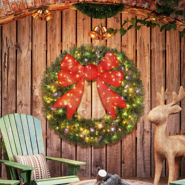 HOMCOM 48in Pre-Lit Christmas Wreath with 3D Red Bow, 11 Lighting Modes, Front Door Christmas Wreath with Remote - product image 10